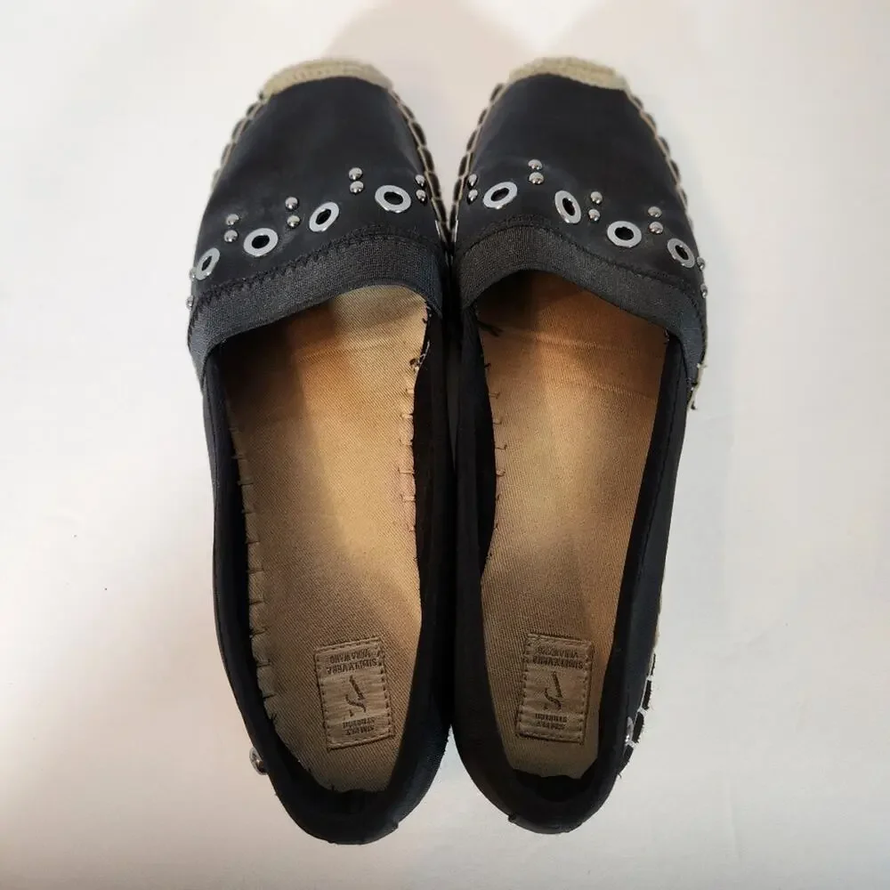 SIMPLY VERA VERA WANG Black Satin Espadrille Grommet Detail Womens 9M FLAWED